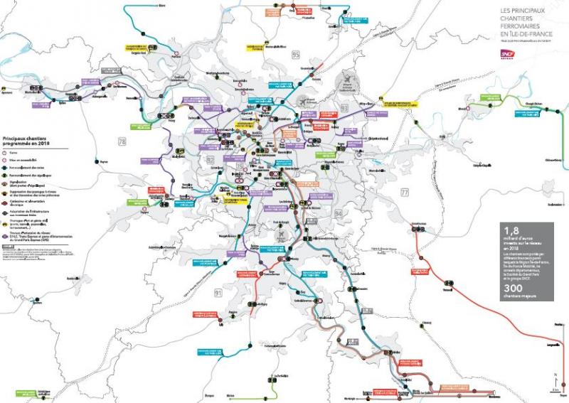 SNCF Réseau : carte des chantiers 2018 (agrandir l'image) SNCF Réseau : carte des chantiers 2018